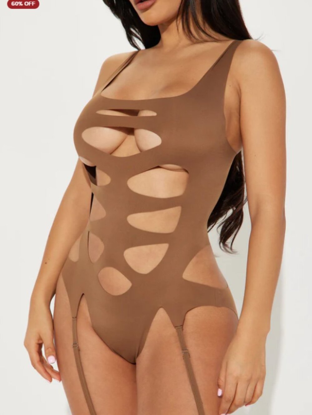 NWT Lingerie Forplay Digital Dash Strappy Teddy in Brown Size Small
